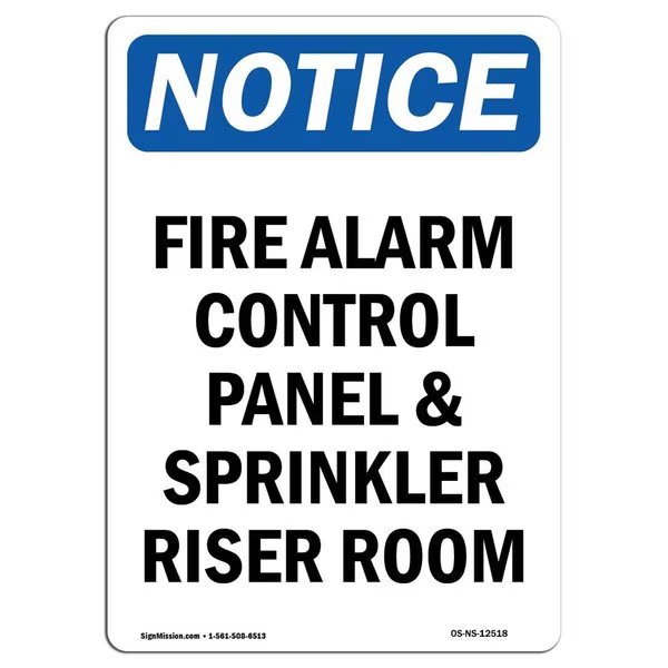 OSHA Sign, Fire Alarm Control Panel And Sprinkler, 14in X 10in Aluminum, 10